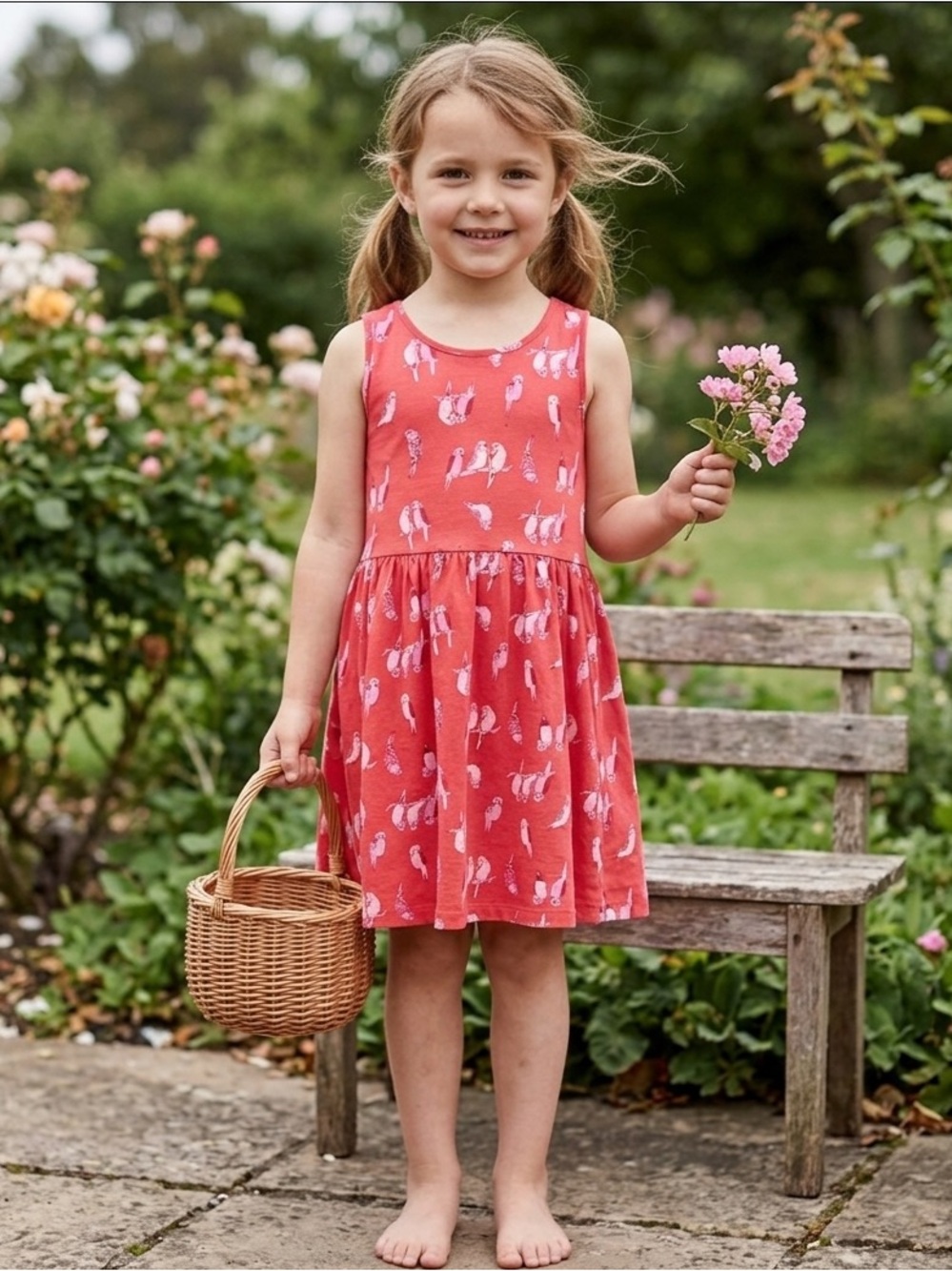 🍒 Girls H&M Red Budgie Bird Sundress